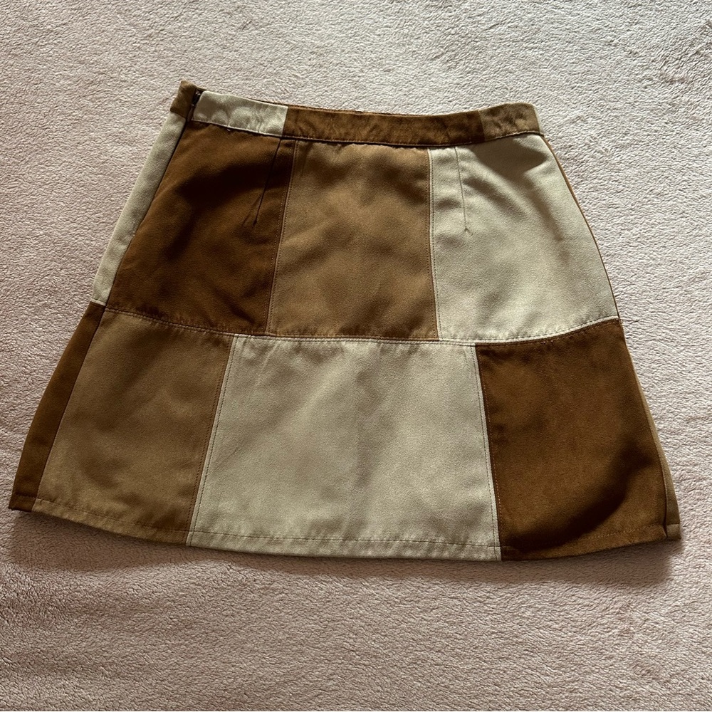 Faux Suede Patchwork Mini Skirt - Size 3. - Picture 2 of 7
